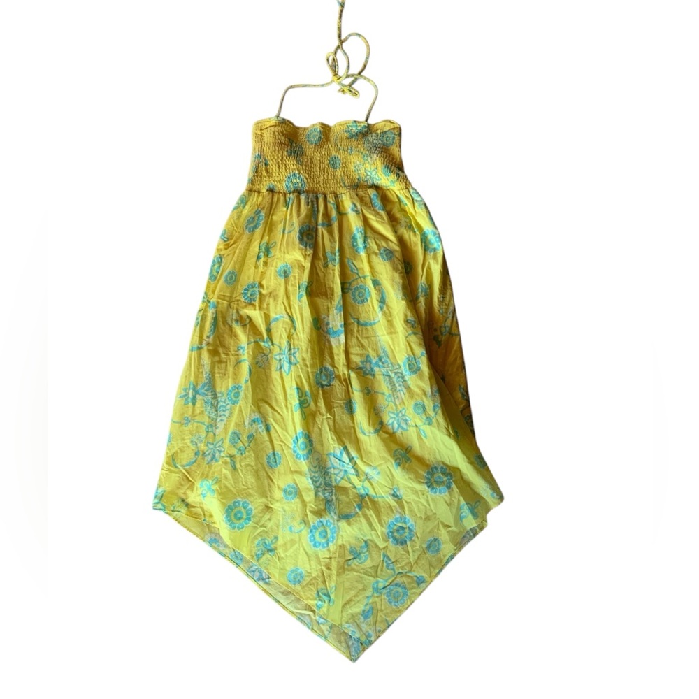 DKNY Jeans women’s dress floral halter high low size small butter yellow flowy